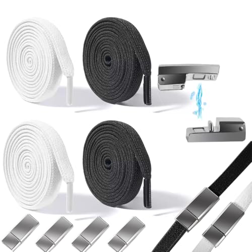 PALAY® 2 Pairs Lock Shoelaces Without Ties Flat Elastic Laces Sneakers Boots No Tie Shoelace Rubber Bands For Shoes Accessories (Black+White PALAY® 2 Pairs Lock Shoelaces Without Ties Flat Elastic Laces Sneakers Boots No Tie Shoelace Rubber Bands For Shoes Accessories (Black+White